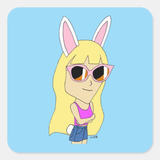 chibi bunnygirl vierkante sticker (Voorkant)