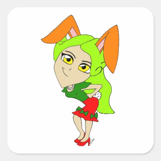 chibi bunnygirl vierkante sticker (Voorkant)