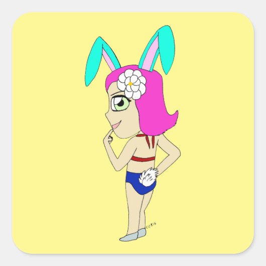 chibi bunnygirl vierkante sticker (Voorkant)