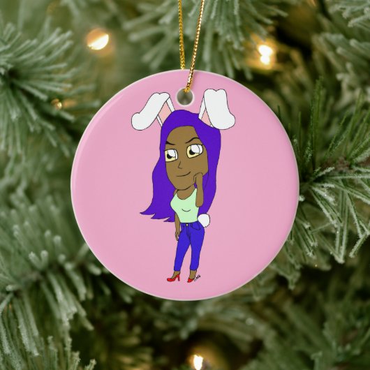 Chibi Bunnymeisje Keramisch Ornament (Boom)