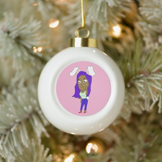 Chibi Bunnymeisje Keramische Bal Ornament (Boom)
