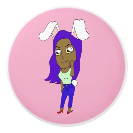 Chibi Bunnymeisje Keramische Knop (Voorkant)