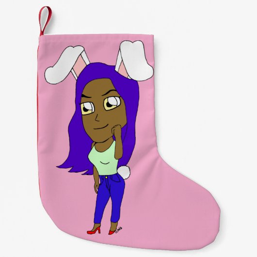 Chibi Bunnymeisje Kleine Kerstsok (Voorkant)