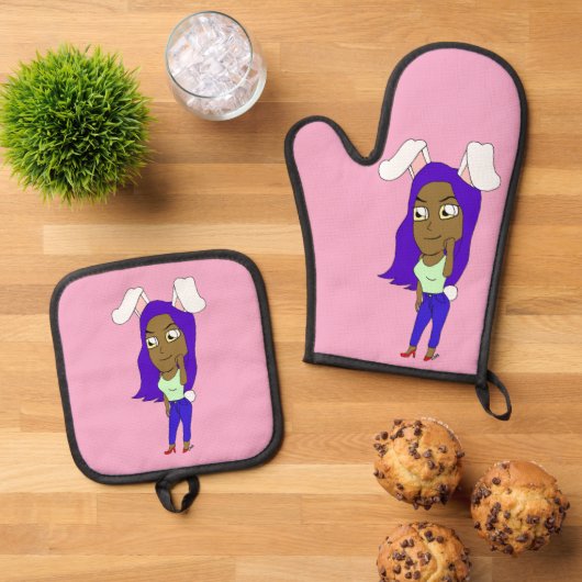 Chibi Bunnymeisje Ovenwant & Pannenlap Set (Top down)
