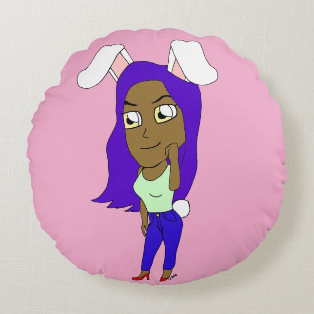 Chibi Bunnymeisje Rond Kussen (Voorkant)