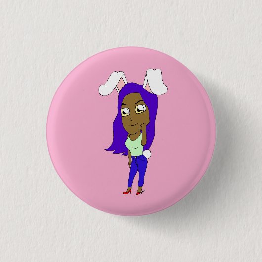 Chibi Bunnymeisje Ronde Button 3,2 Cm (Voorkant)