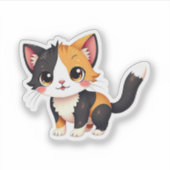 Chibi Calico Kat Sticker – Kawaii Cadeau (Voorkant)