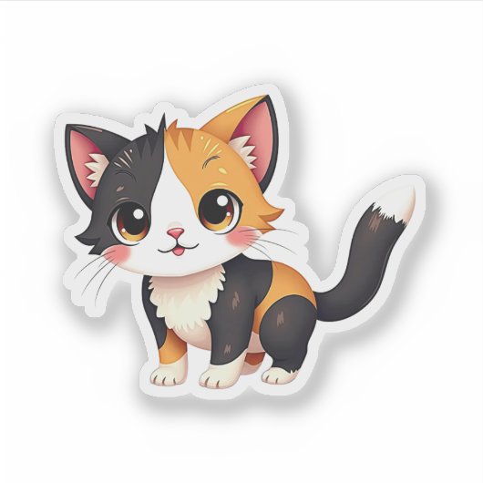 Chibi Calico Kat Sticker – Kawaii Cadeau (Voorkant)