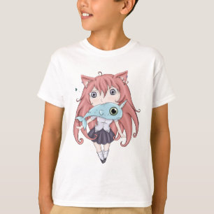 Chibi Cat Girl met Baby Narwal T-shirt