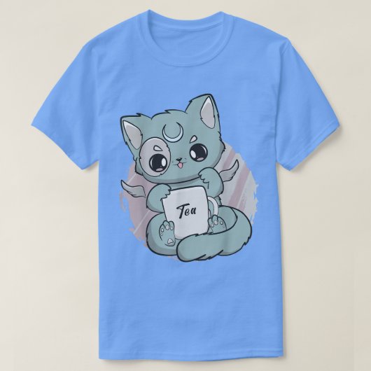 Chibi Cat met Tea Cup Anime Neko Angelcore T-shirt (Design voorkant)