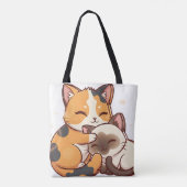 Chibi Cat Nap – Calico & Siamese Sleeping Together Tote Bag (Achterkant)