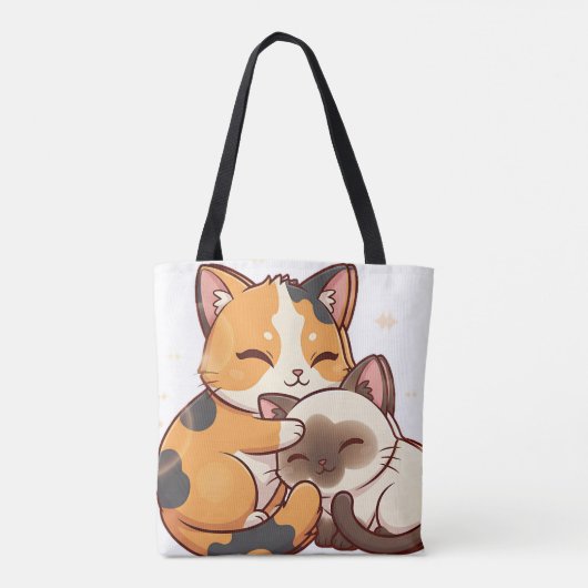 Chibi Cat Nap – Calico & Siamese Sleeping Together Tote Bag (Achterkant)