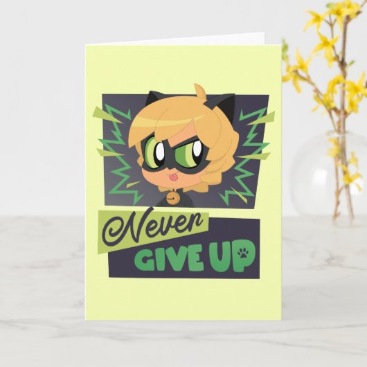 Chibi Cat Noir geeft nooit op Kaart (Gele Bloem)