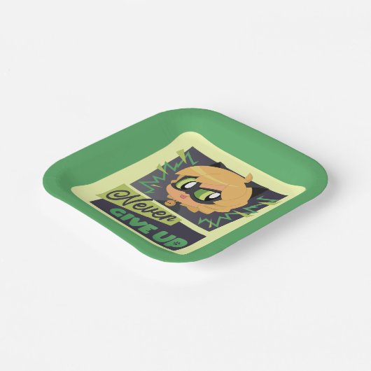 Chibi Cat Noir geeft nooit op Papieren Bordje (Gebogen)