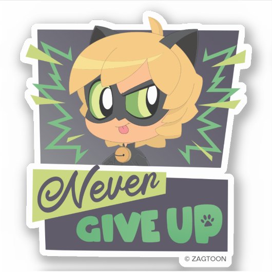 Chibi Cat Noir geeft nooit op Sticker (Voorkant)