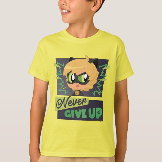 Chibi Cat Noir geeft nooit op T-shirt (Voorkant)
