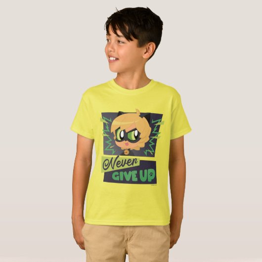 Chibi Cat Noir geeft nooit op T-shirt (Voorkant volledig)