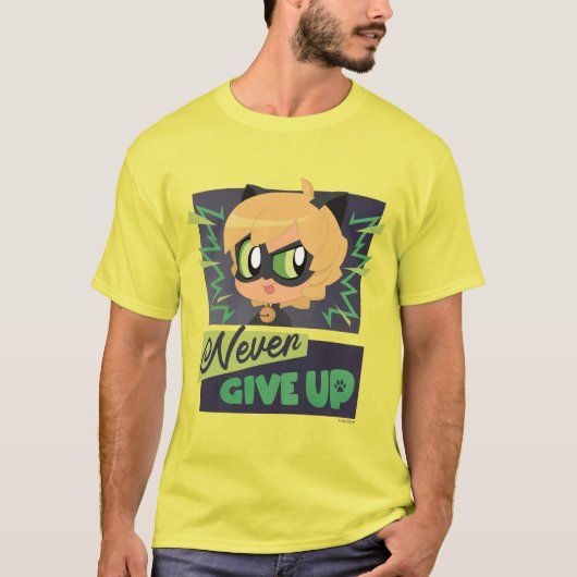 Chibi Cat Noir geeft nooit op T-shirt (Voorkant)