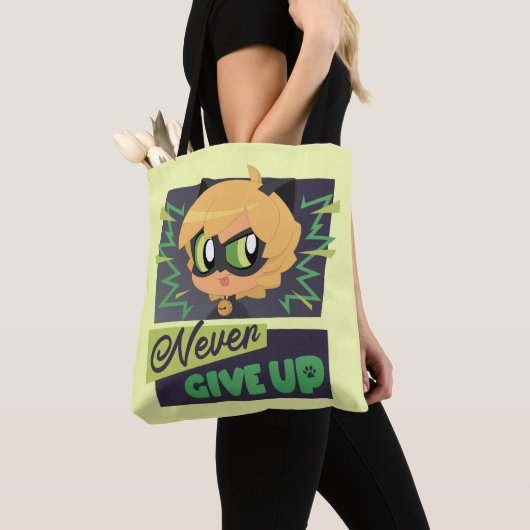 Chibi Cat Noir geeft nooit op Tote Bag (Dichtbij)
