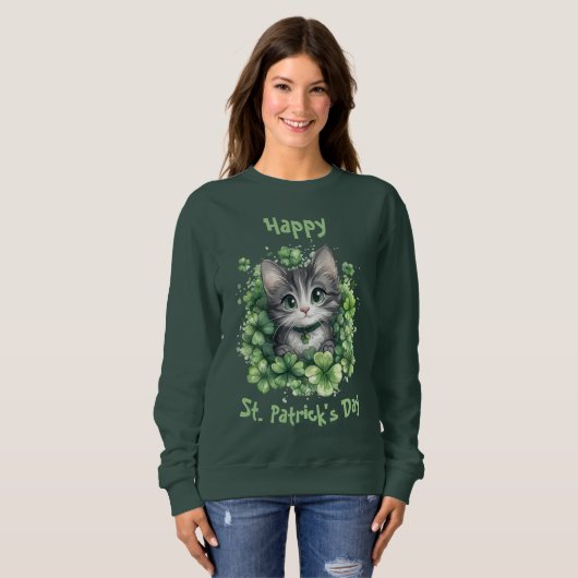 Chibi Cat St. Patrick’s Day Sweatshirt (Voorkant volledig)