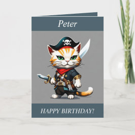 Chibi Cat verkleed als een Pirate Birthday Kaart