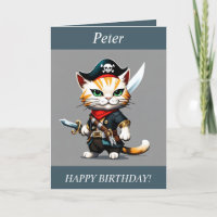 Chibi Cat verkleed als een Pirate Birthday Kaart