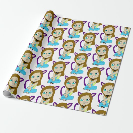 chibi catgirl cadeaupapier (Uitgerold)