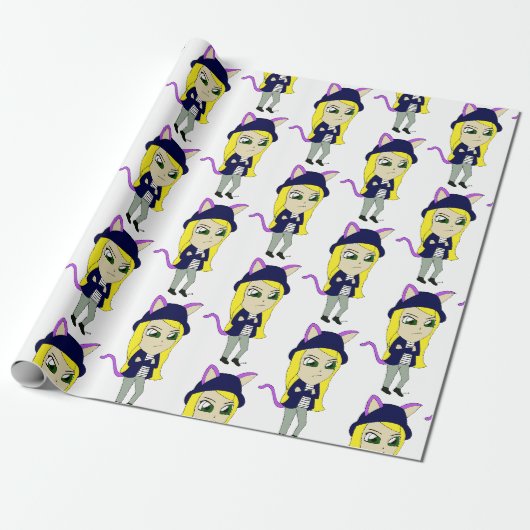 chibi catgirl cadeaupapier (Uitgerold)