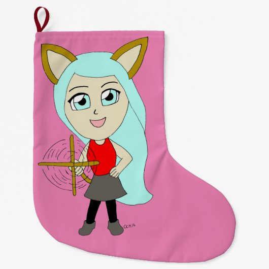chibi catgirl grote kerstsok (Voorkant)