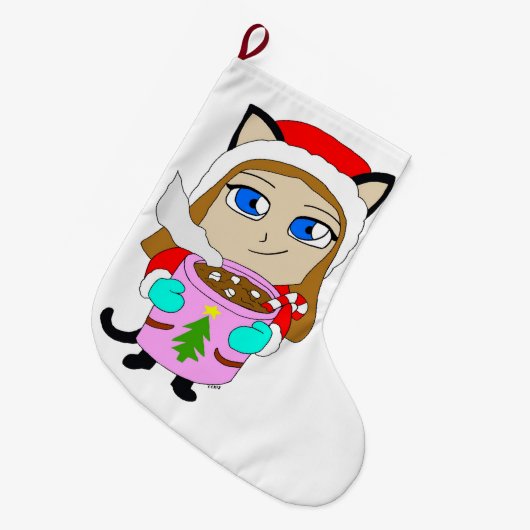 chibi catgirl grote kerstsok (Voorkant (Hangend))