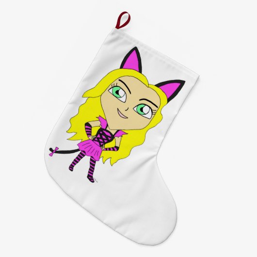 chibi catgirl grote kerstsok (Voorkant (Hangend))