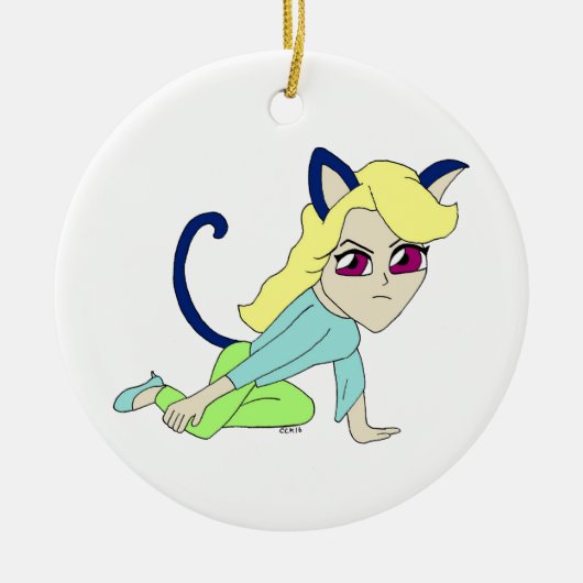 chibi catgirl keramisch ornament (Voorkant)