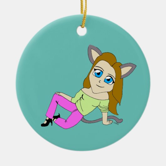 chibi catgirl keramisch ornament (Voorkant)