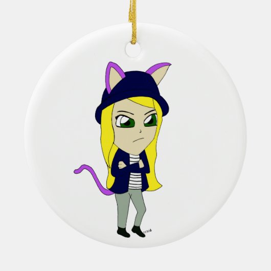 chibi catgirl keramisch ornament (Achterkant)