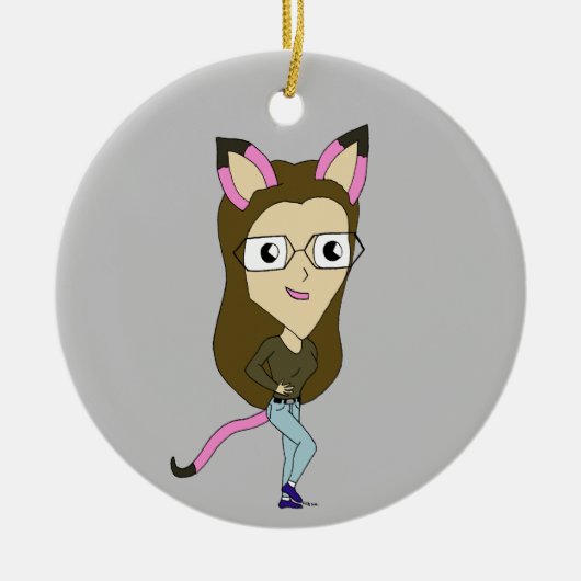 chibi catgirl keramisch ornament (Voorkant)