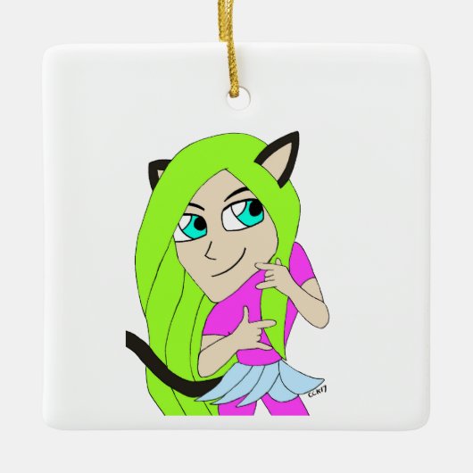 chibi catgirl keramisch ornament (Voorkant)