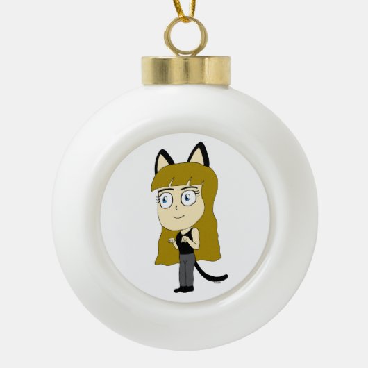 chibi catgirl keramische bal ornament (Voorkant)