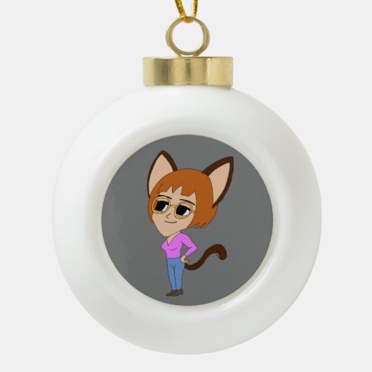 chibi catgirl keramische bal ornament (Voorkant)
