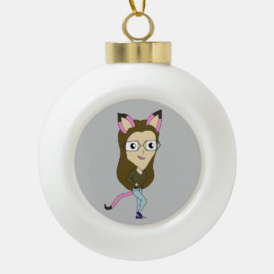 chibi catgirl keramische bal ornament
