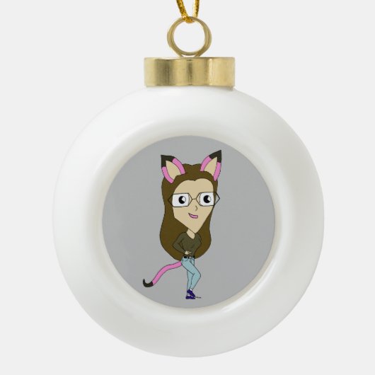 chibi catgirl keramische bal ornament (Voorkant)