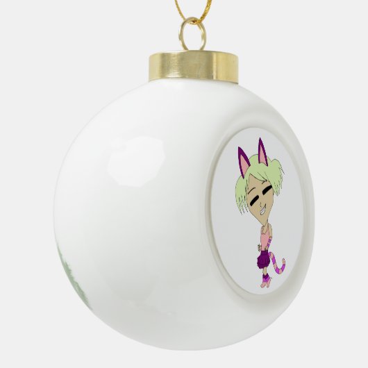 chibi catgirl keramische bal ornament (Links)
