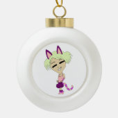chibi catgirl keramische bal ornament (Voorkant)