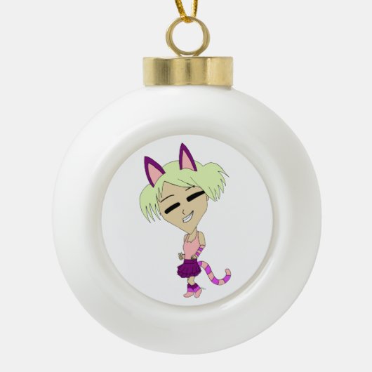 chibi catgirl keramische bal ornament (Voorkant)