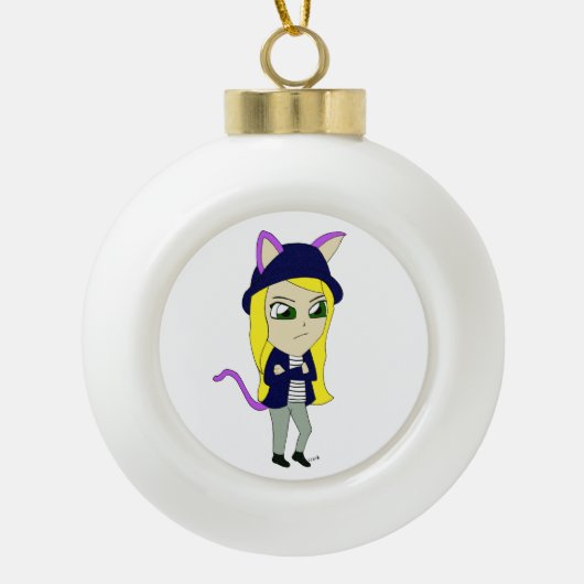 chibi catgirl keramische bal ornament (Voorkant)