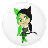chibi catgirl keramische knop (Voorkant)