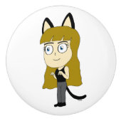 chibi catgirl keramische knop (Voorkant)