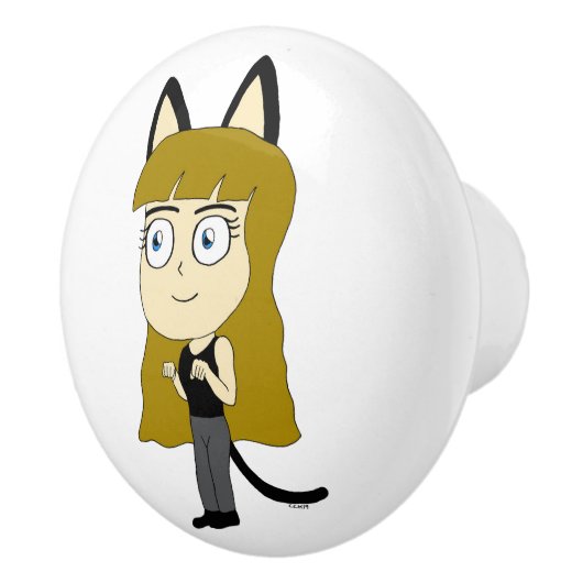 chibi catgirl keramische knop (Rechts)