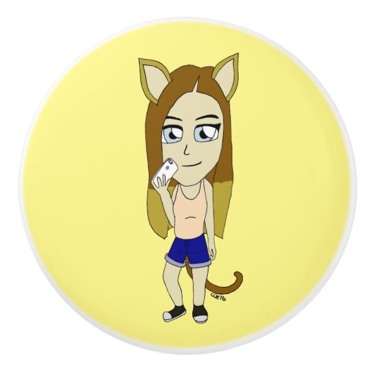 Chibi Catgirl Keramische Knop (Voorkant)