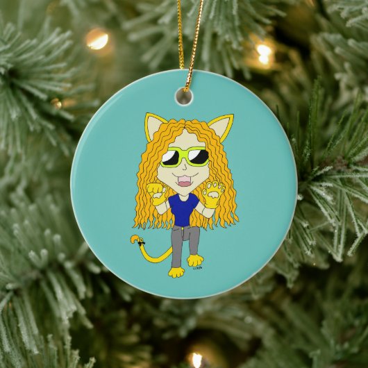Chibi Catgirl met poten Keramisch Ornament (Boom)