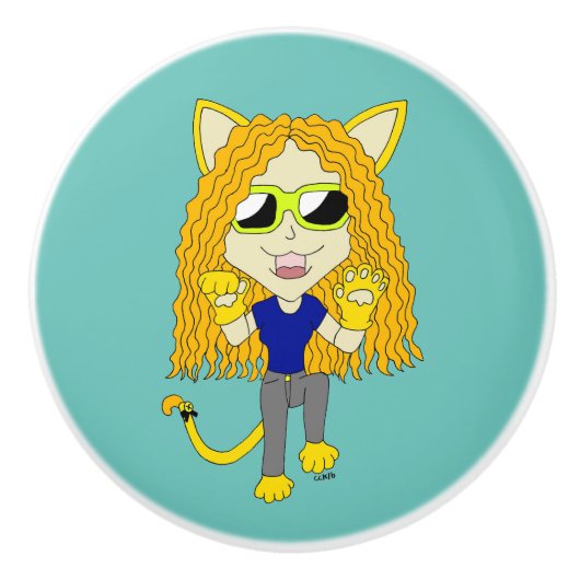 Chibi Catgirl met poten Keramische Knop (Voorkant)